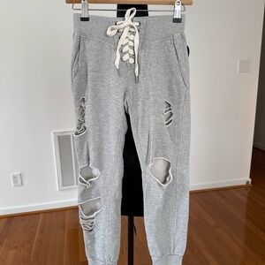 NSF Light Gray Distressed Joggers with Lace Up Detail